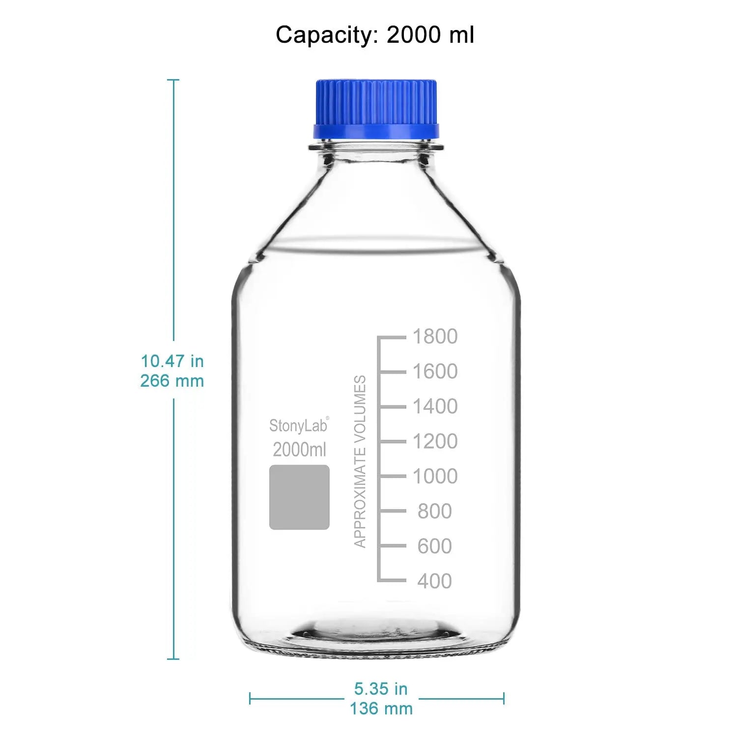 Glass Clear Round Lab Reagent Media Storage Bottles, 250-2000 ml Storage Bottles