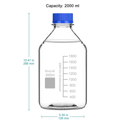 Glass Clear Round Lab Reagent Media Storage Bottles, 250-2000 ml Storage Bottles