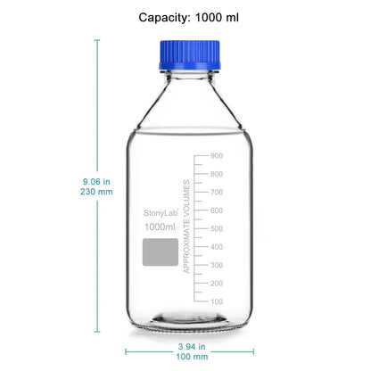 Glass Clear Round Lab Reagent Media Storage Bottles, 250-2000 ml Storage Bottles