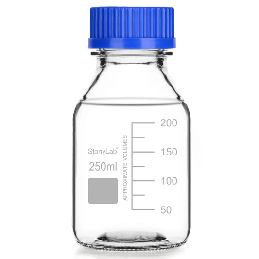Glass Clear Round Lab Reagent Media Storage Bottles, 250-2000 ml - StonyLab Storage Bottles 250-ml