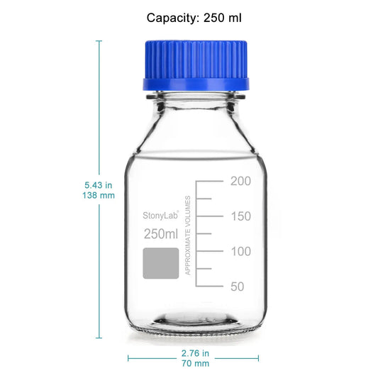 Glass Clear Round Lab Reagent Media Storage Bottles, 250-2000 ml - StonyLab Storage Bottles 