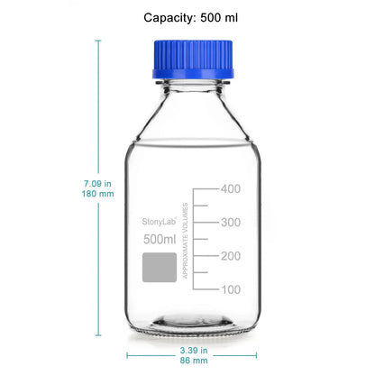 Glass Clear Round Lab Reagent Media Storage Bottles, 250-2000 ml - StonyLab Storage Bottles 