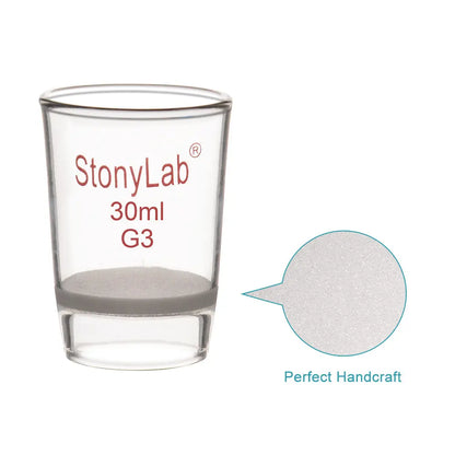 Laboratory glass Gooch filter crucible with integrated fritted disc for micro-scale filtration, clarification and particulate retention StonyLab