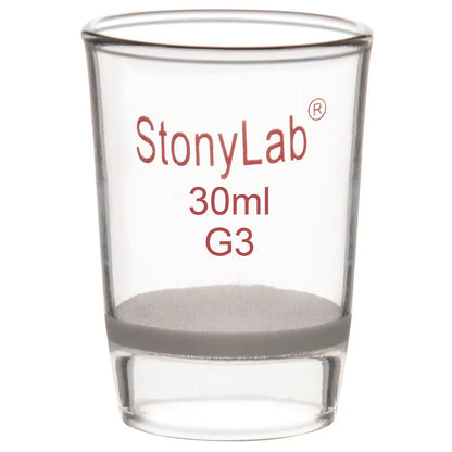 Laboratory glass Gooch filter crucible with integrated fritted disc for micro-scale filtration, clarification and particulate retention StonyLab