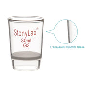 Laboratory glass Gooch filter crucible with integrated fritted disc for micro-scale filtration, clarification and particulate retention StonyLab