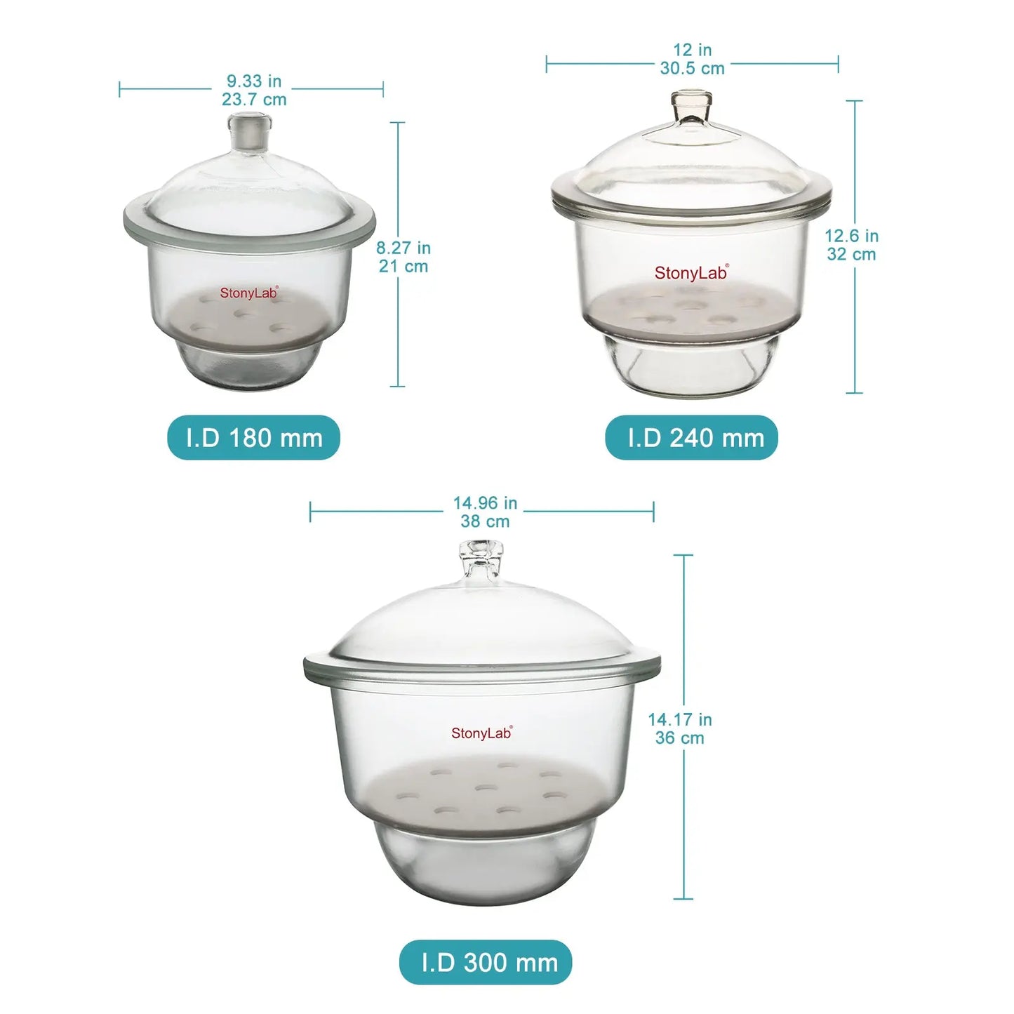Glass Desiccator, I.D 180mm - 300mm Desiccators-Non-Vacuum