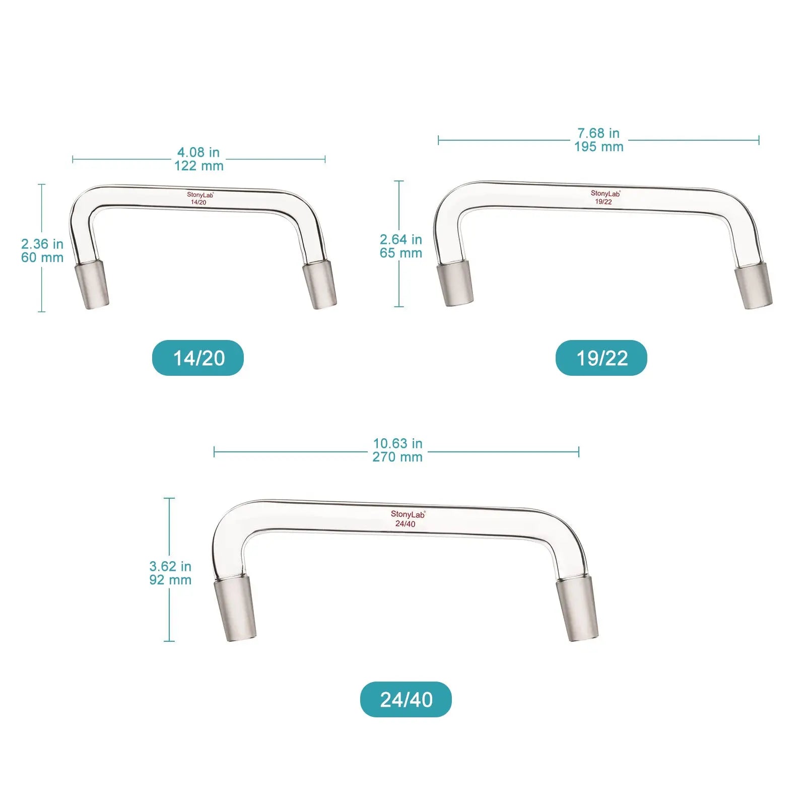 Close-up view showing the precise design and material of StonyLab Glass Distilling Adapter with 75 Degree and 105 Degree Bent