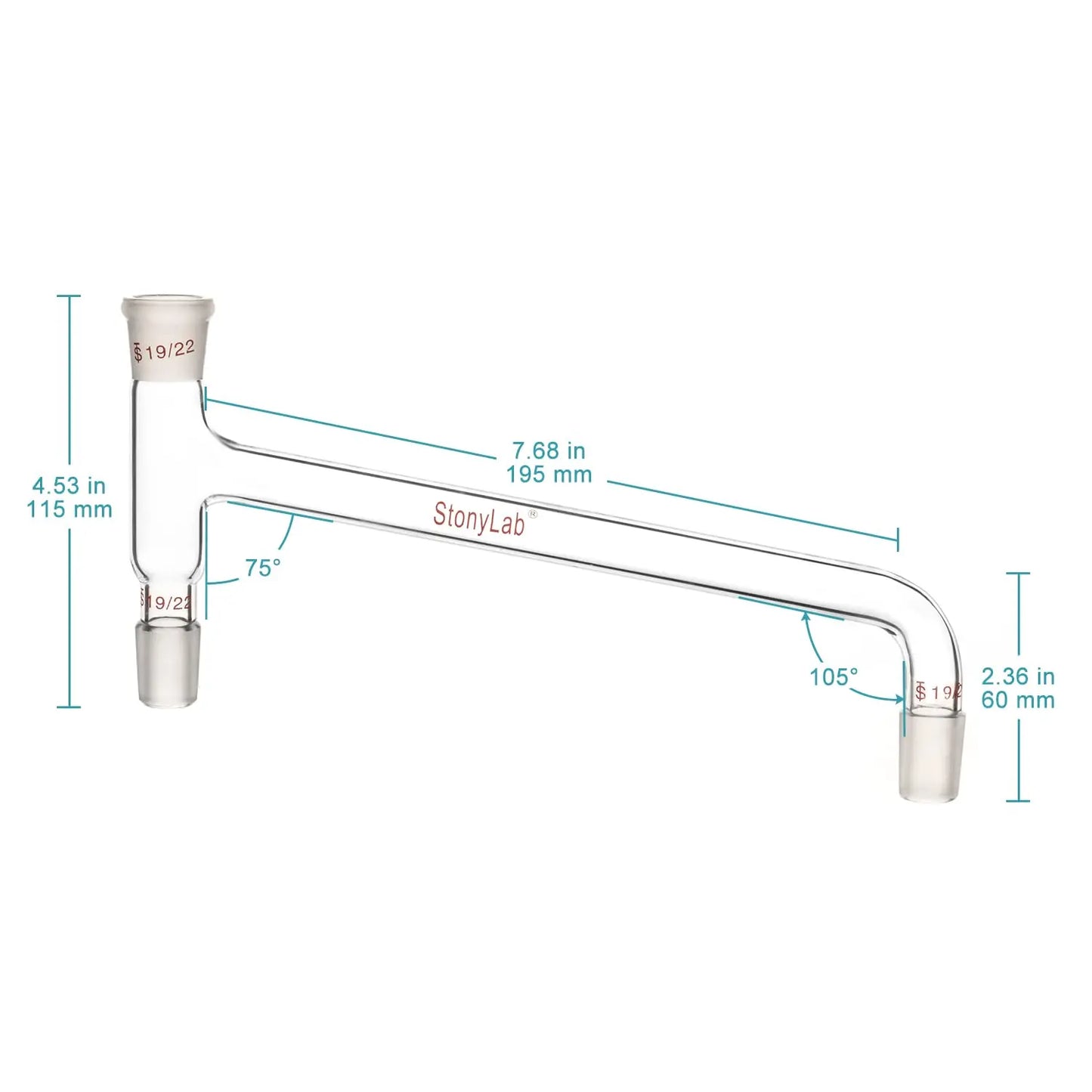 Glass Distilling Adapter, 75 Degree Bent Adapter Adapters - Distilling