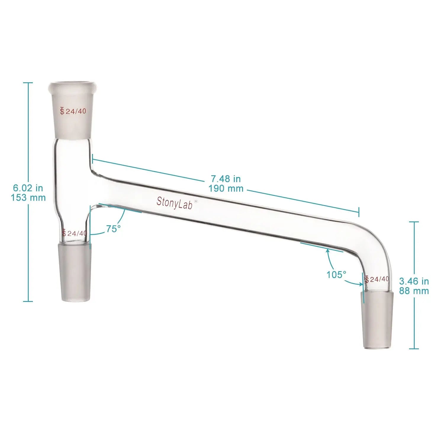 Glass Distilling Adapter, 75 Degree Bent Adapter Adapters - Distilling