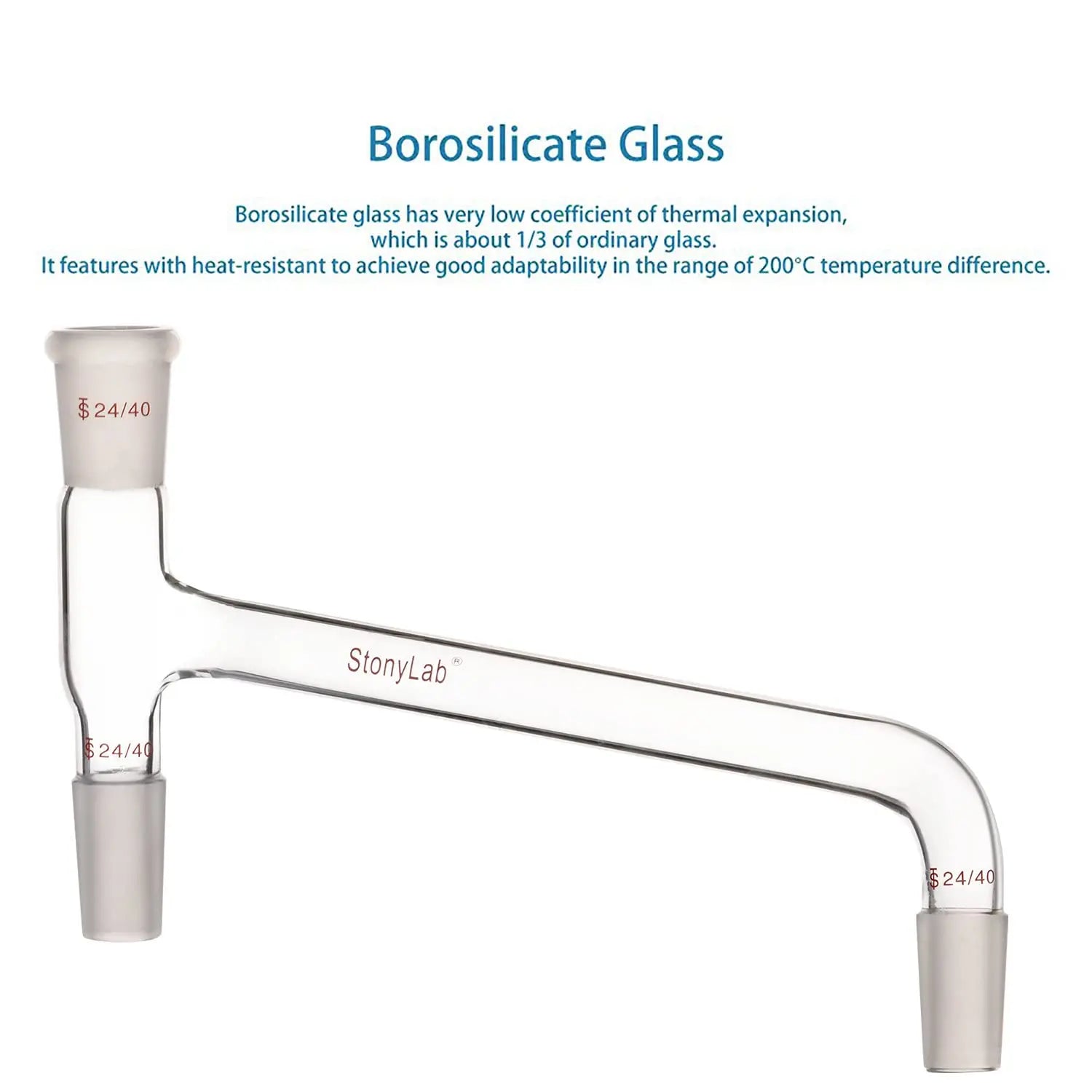 Side view and dimensional layout of the durable StonyLab Glass Distilling Adapter