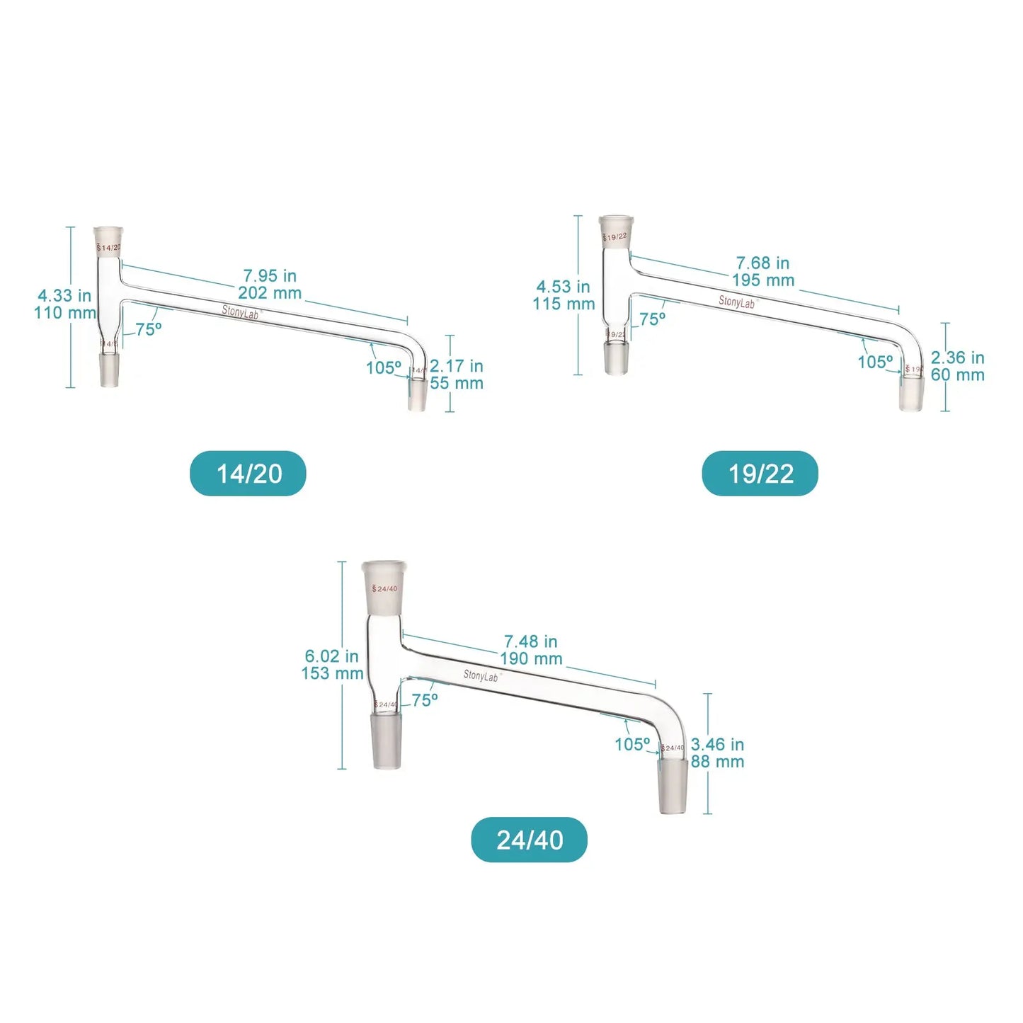 Glass Distilling Adapter, 75 Degree Bent Adapter Adapters-Distilling