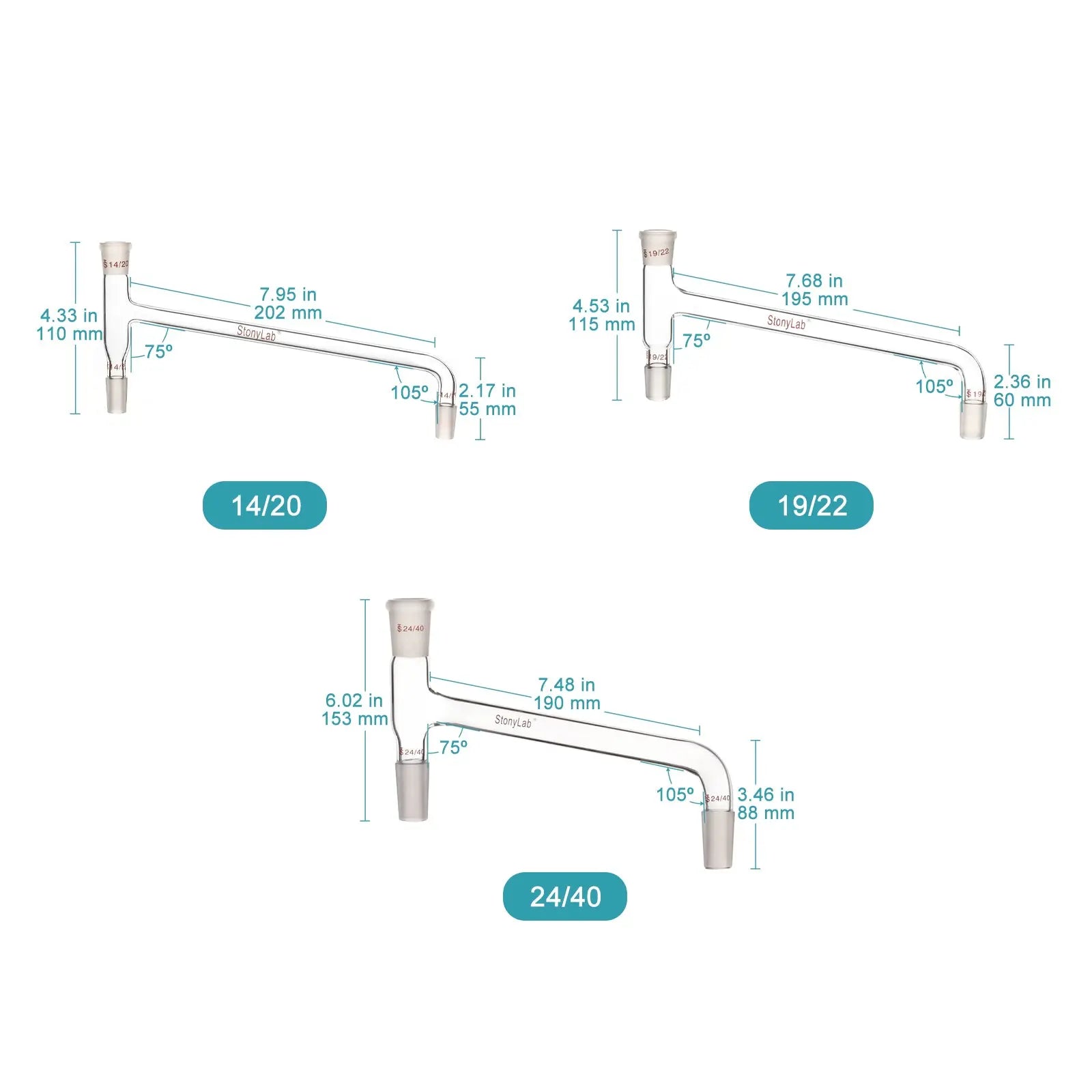 Glass Distilling Adapter, 75 Degree Bent Adapter Adapters-Distilling