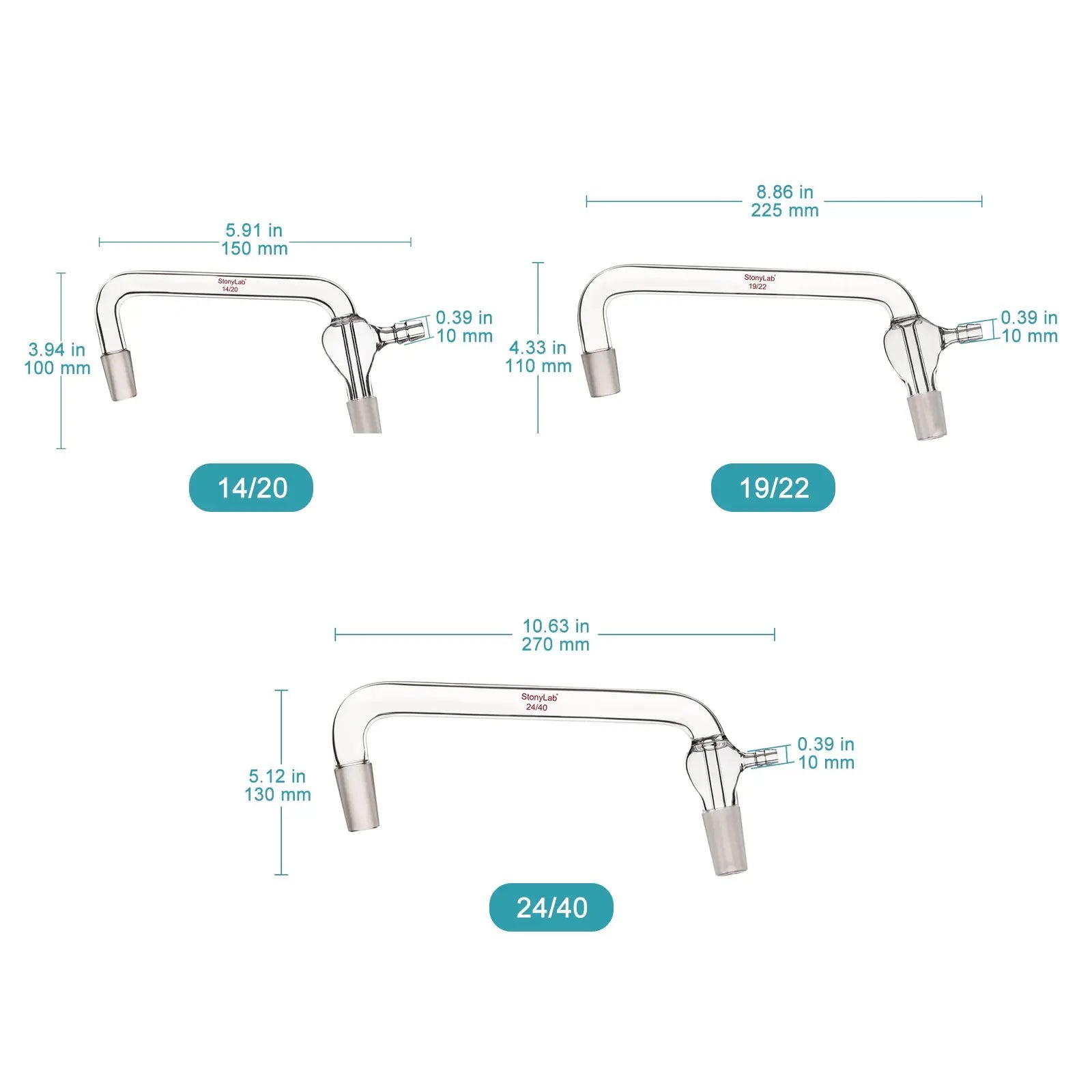 Glass Distilling Adapter, 75 Degree and 105 Degree Bent Adapter Adapters-Vacuum