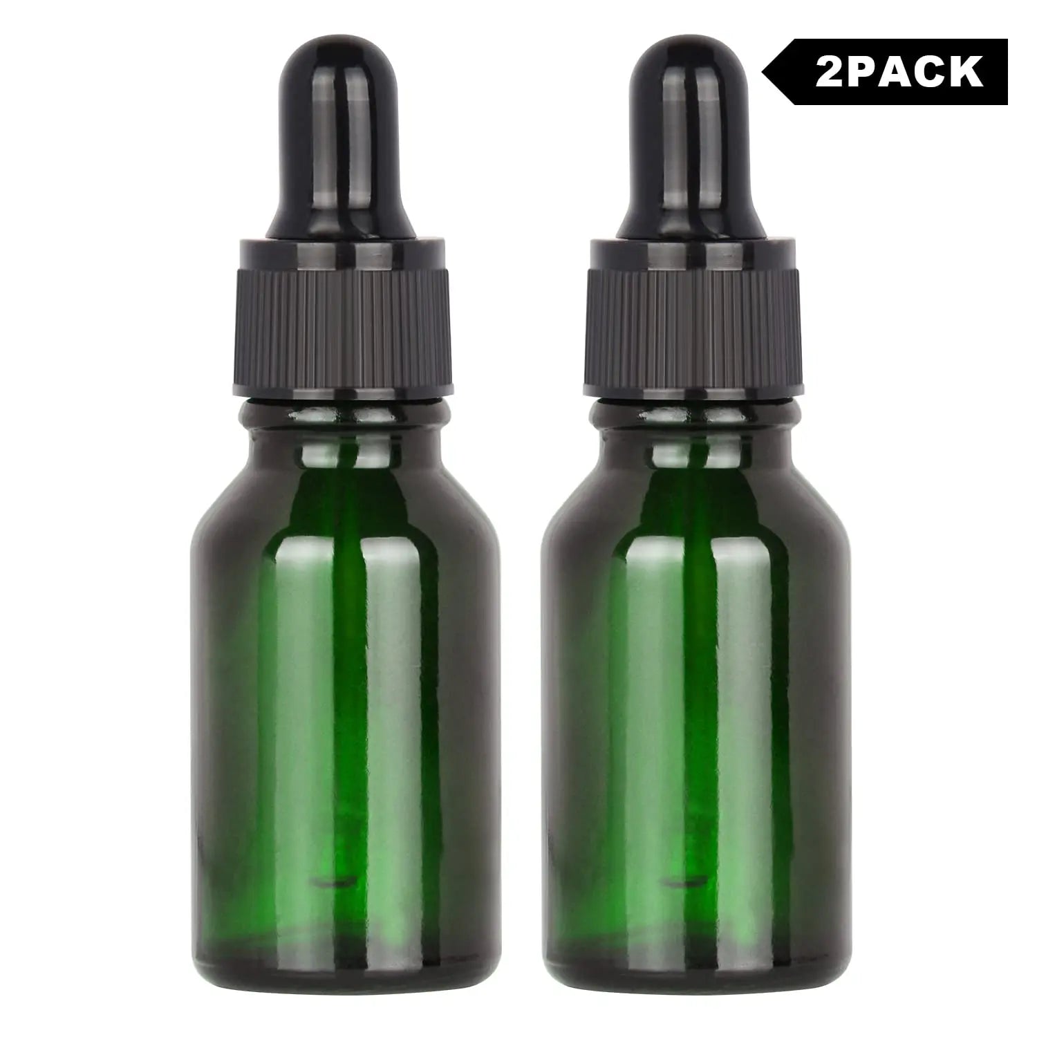 Glass Dropper Bottle with Inner Plug and Label (15 ml, Green) Bottles - Dropper Bottles 2-Pack