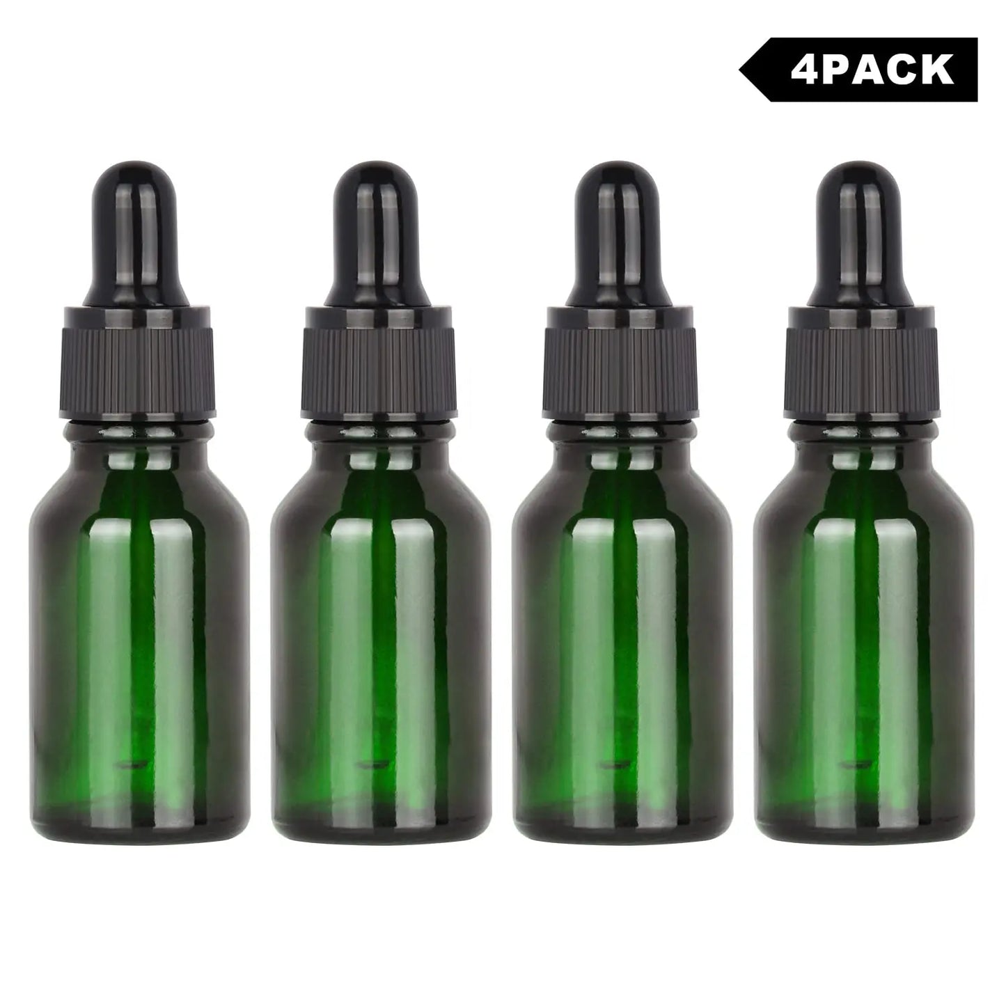Glass Dropper Bottle with Inner Plug and Label (15 ml, Green) Bottles - Dropper Bottles 4-Pack