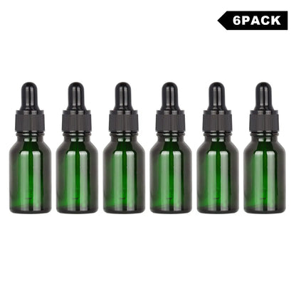 Glass Dropper Bottle with Inner Plug and Label (15 ml, Green) Bottles - Dropper Bottles 6-Pack