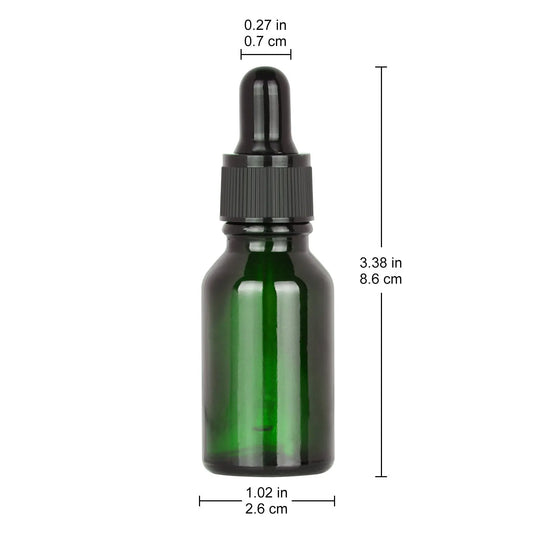 Glass Dropper Bottle with Inner Plug and Label (15 ml, Green) - StonyLab Bottles - Dropper Bottles 