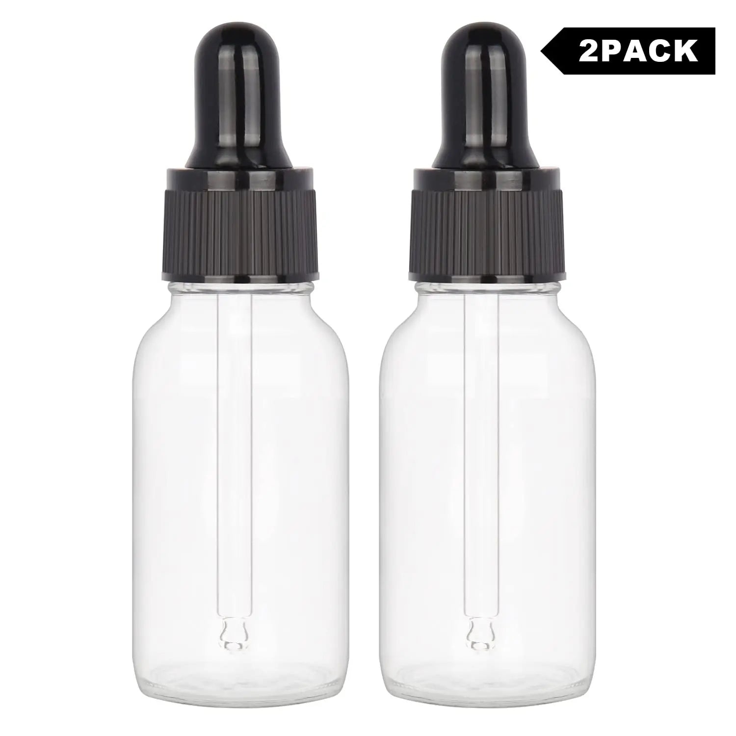 Glass Dropper Bottle with Inner Plug and Label (15 ml, Transparent) Bottles - Dropper Bottles 2-Pack