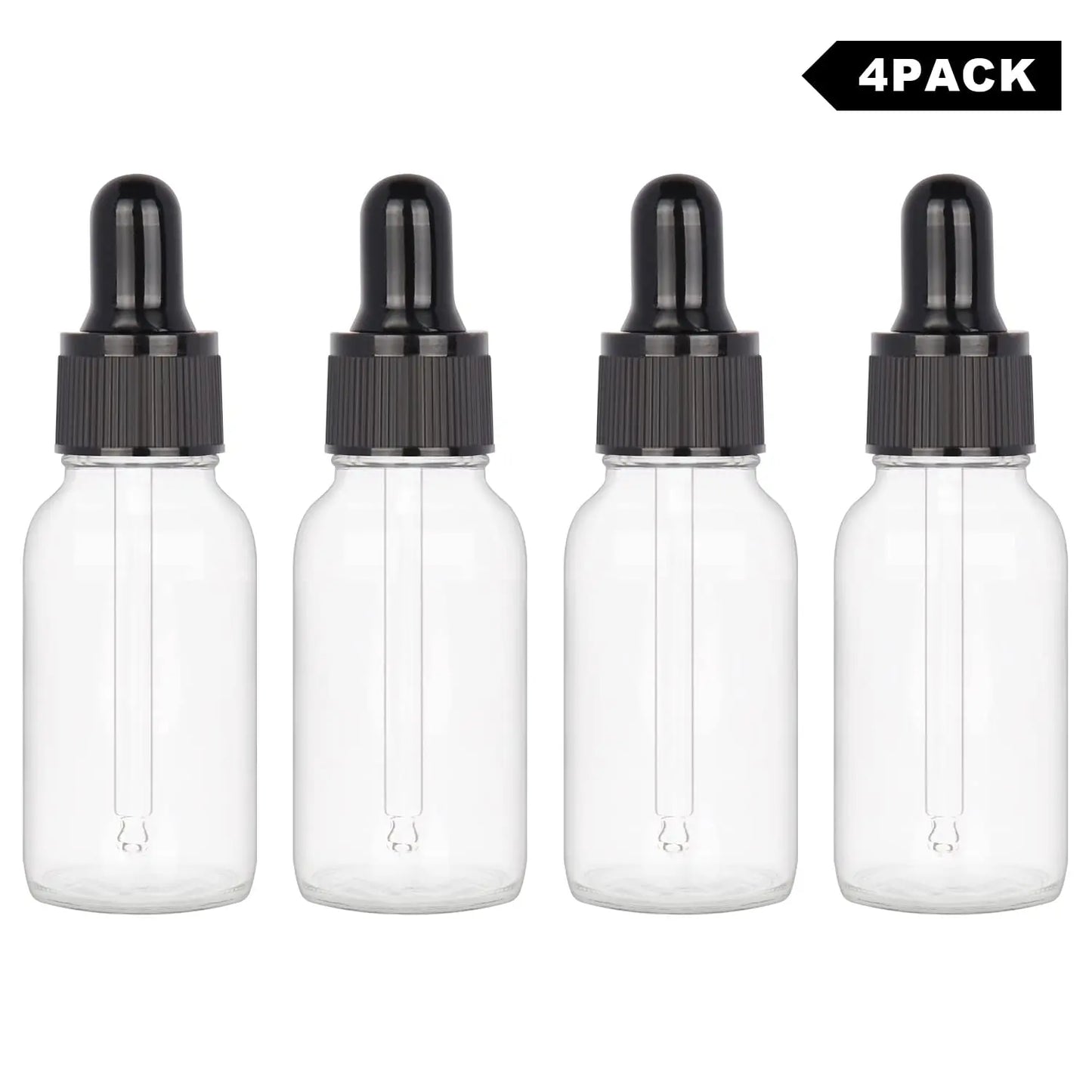 Glass Dropper Bottle with Inner Plug and Label (15 ml, Transparent) Bottles - Dropper Bottles 4-Pack