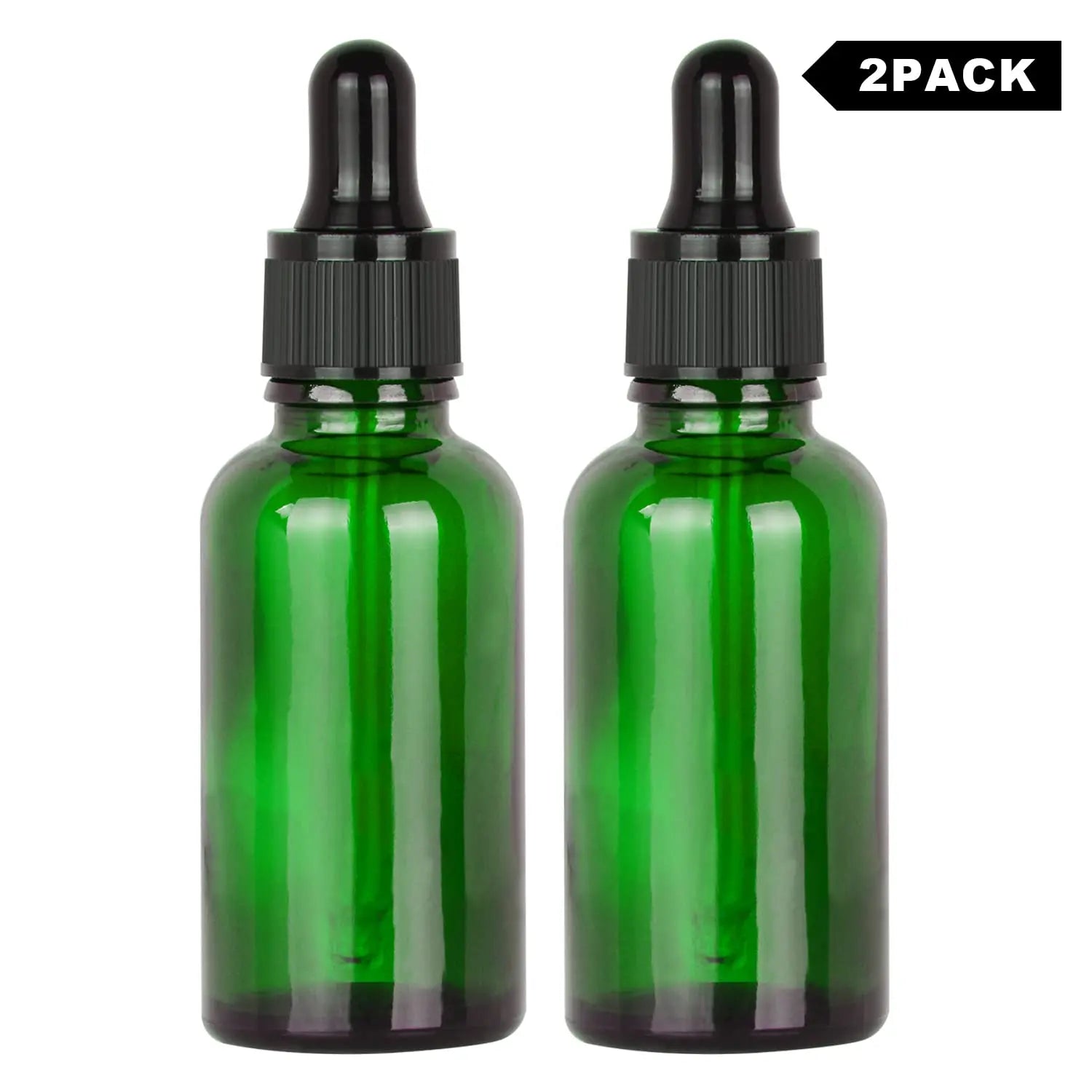 Glass Dropper Bottle with Inner Plug and Label (30 ml, Green) Bottles - Dropper Bottles 2-Pack