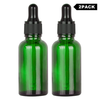Glass Dropper Bottle with Inner Plug and Label (30 ml, Green) Bottles - Dropper Bottles 2-Pack