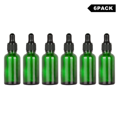 Glass Dropper Bottle with Inner Plug and Label (30 ml, Green) Bottles - Dropper Bottles 6-Pack