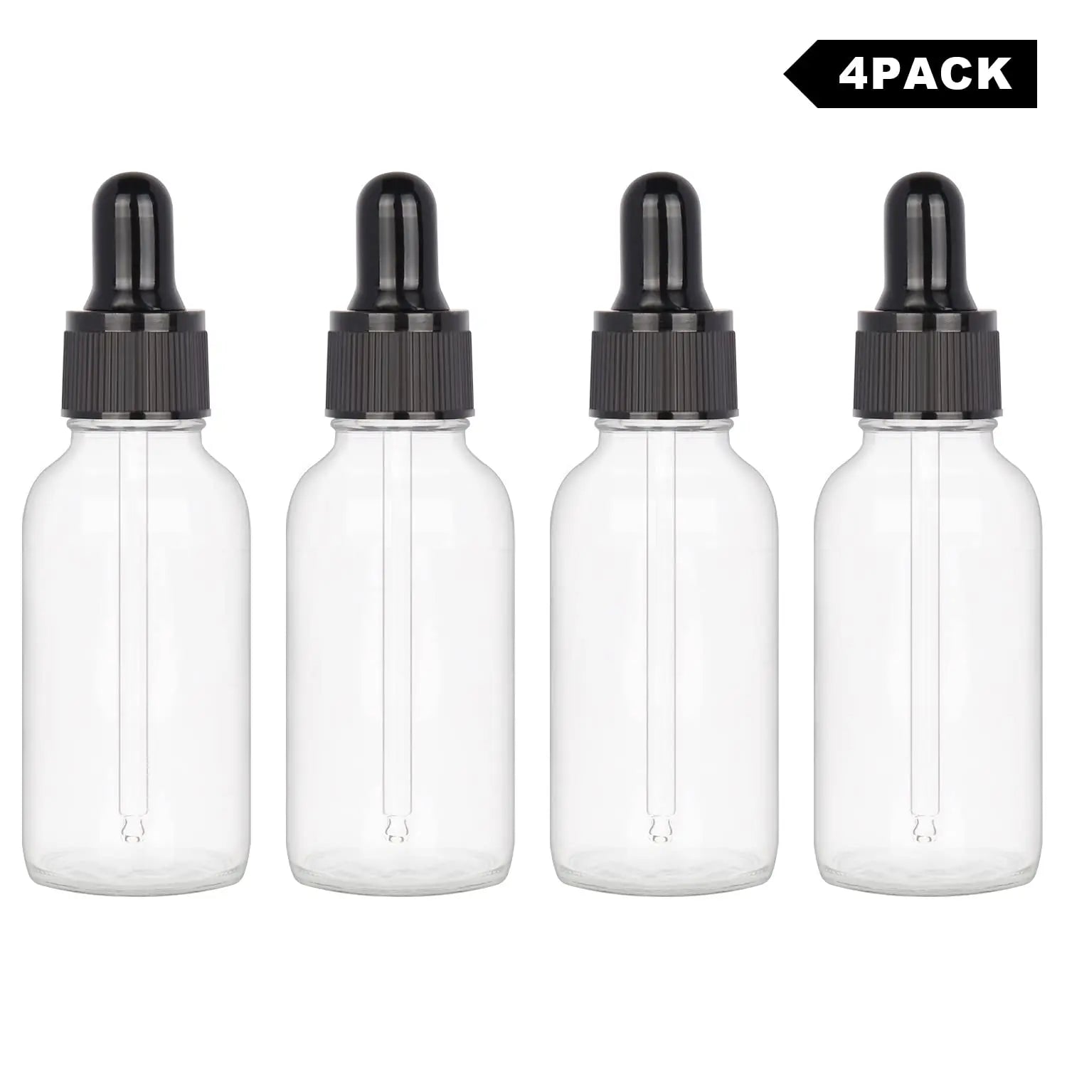 Glass Dropper Bottle with Inner Plug and Label (30 ml, Transparent) Bottles - Dropper Bottles 4-Pack