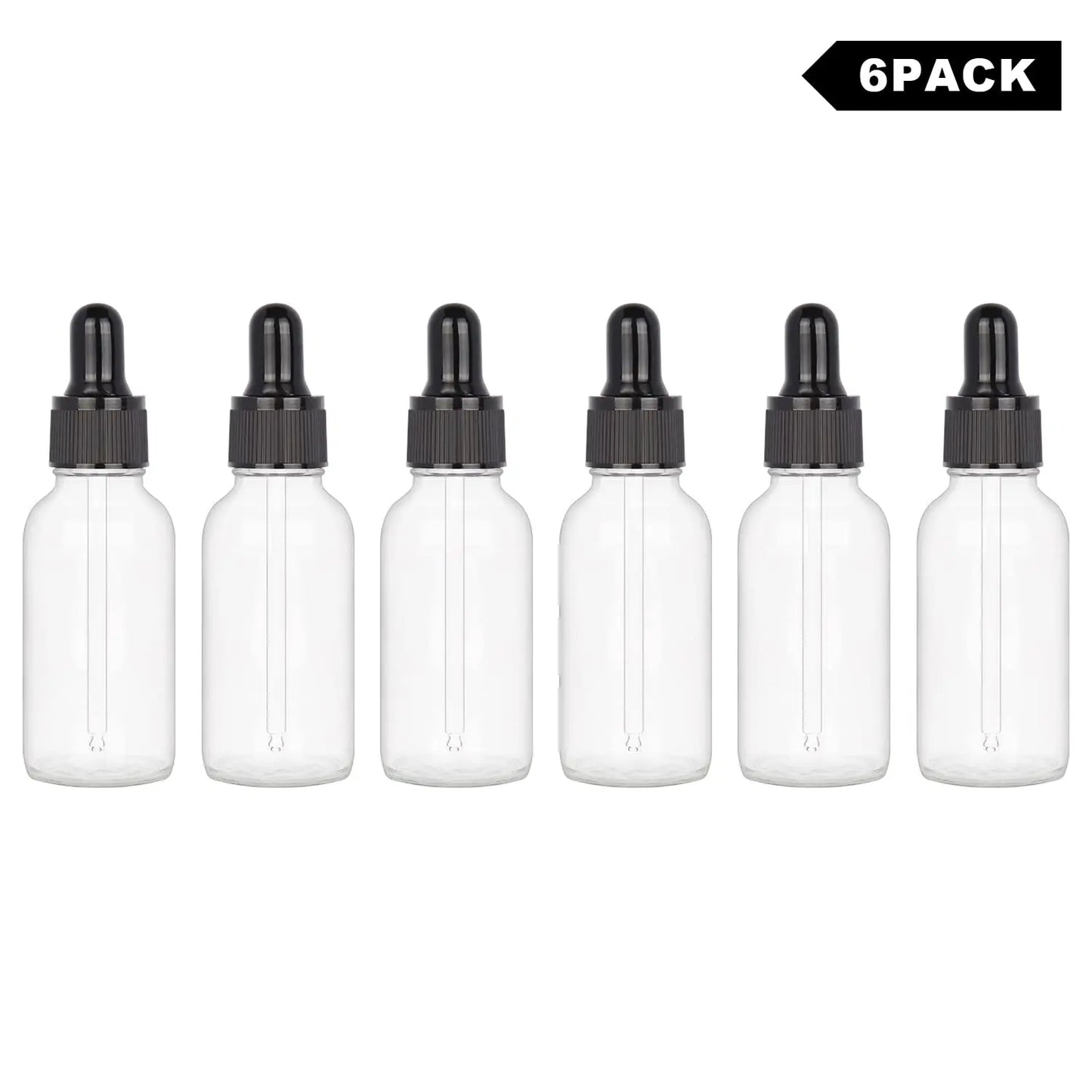 Glass Dropper Bottle with Inner Plug and Label (30 ml, Transparent) Bottles - Dropper Bottles 6-Pack