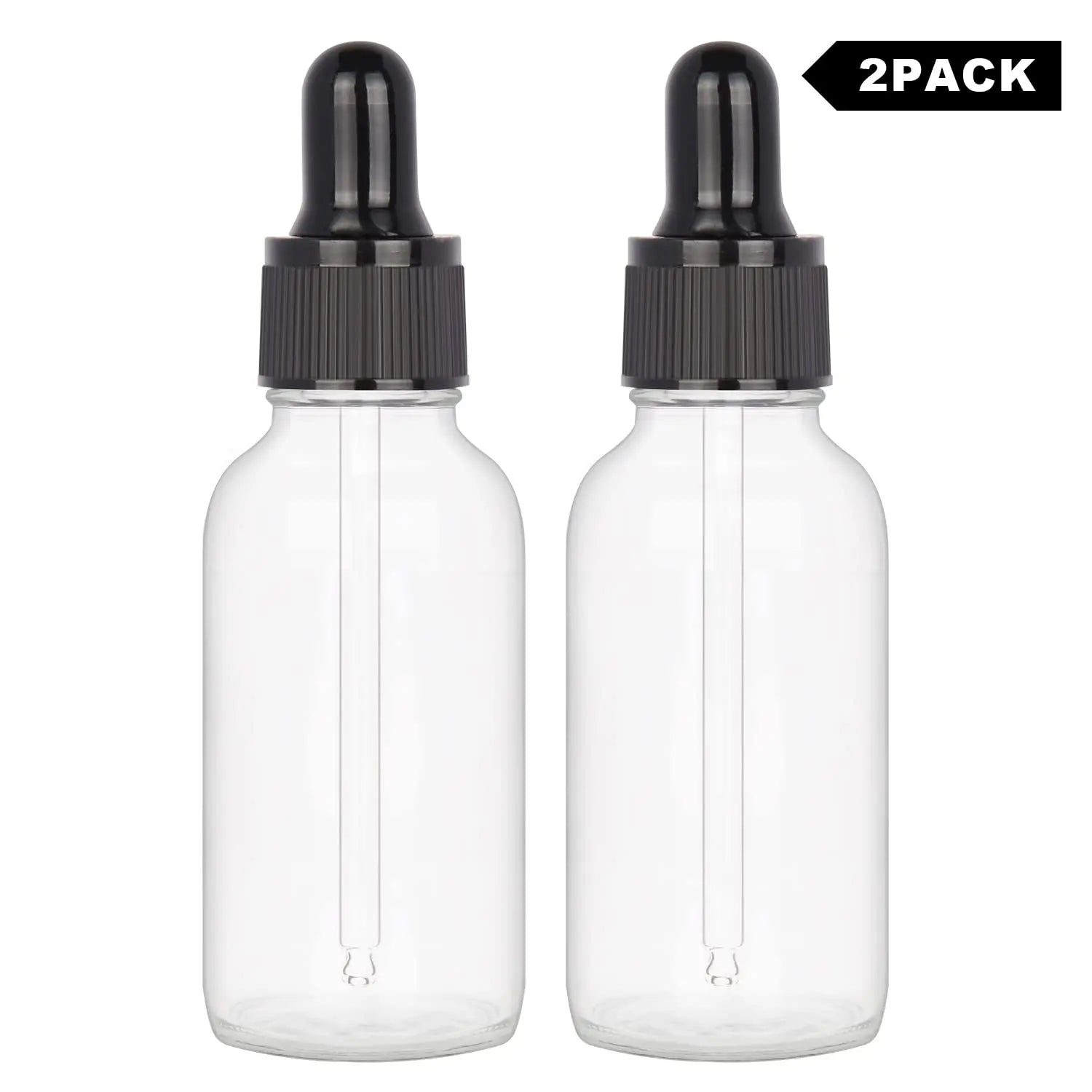 Glass Dropper Bottle with Inner Plug and Label (30 ml, Transparent) Bottles - Dropper Bottles 2-Pack