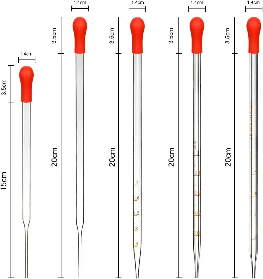 Close-up view showing the precise design and material of StonyLab Glass Dropper Pipettes Set (0.5 ml