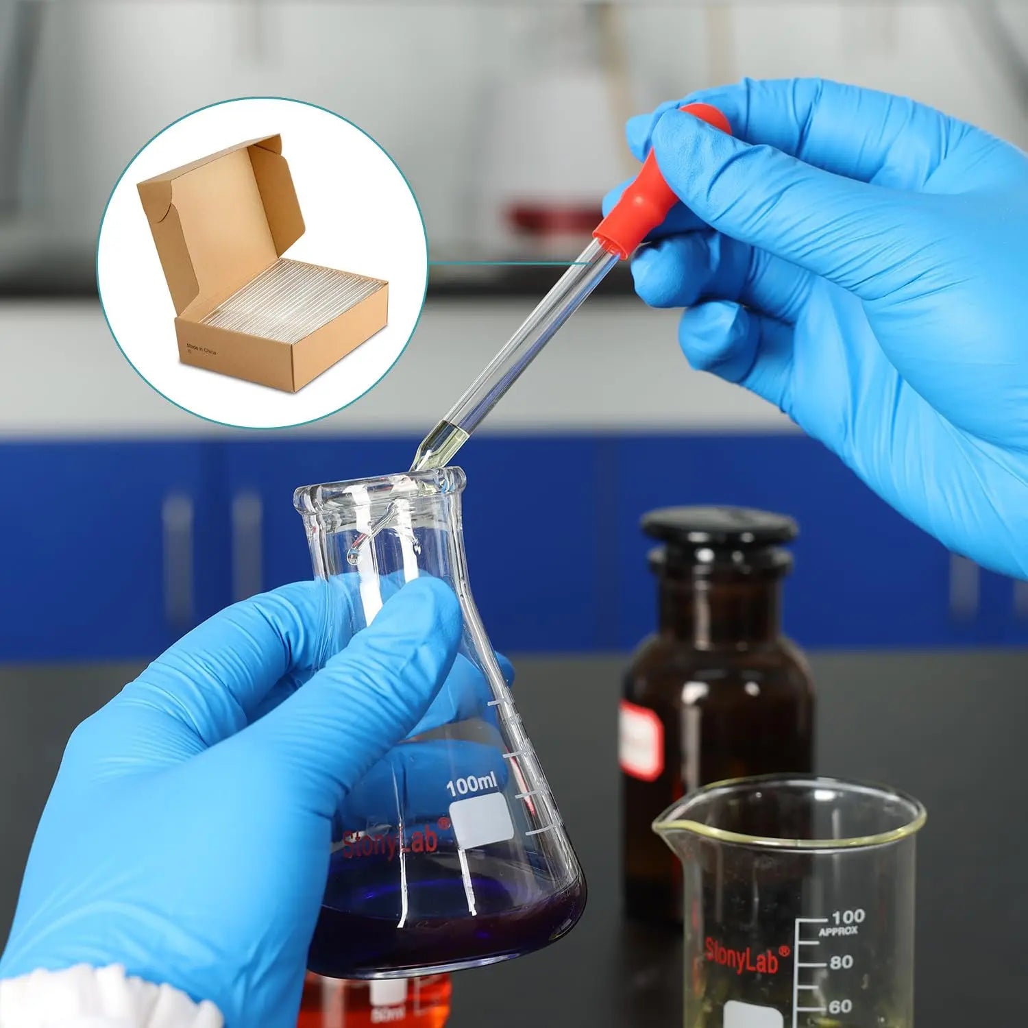 Alternative angle showing underlying build quality of StonyLab Glass Dropper Pipettes