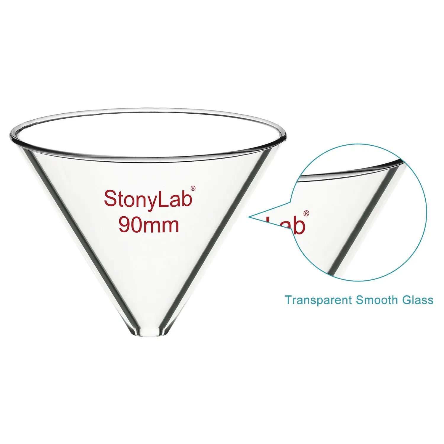 Side view and dimensional layout of the durable StonyLab Glass Funnel