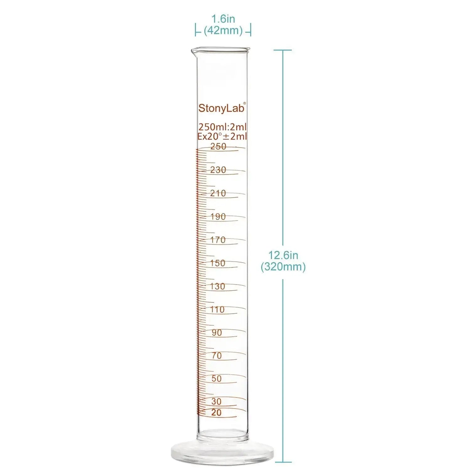 Glass Graduated Cylinder, 2 Pack Cylinders 250-ml