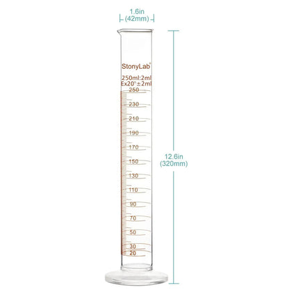 Glass Graduated Cylinder, 2 Pack Cylinders 250-ml