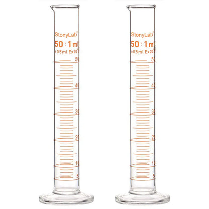 Glass Graduated Cylinder, 2 Pack - StonyLab Cylinders 50-ml