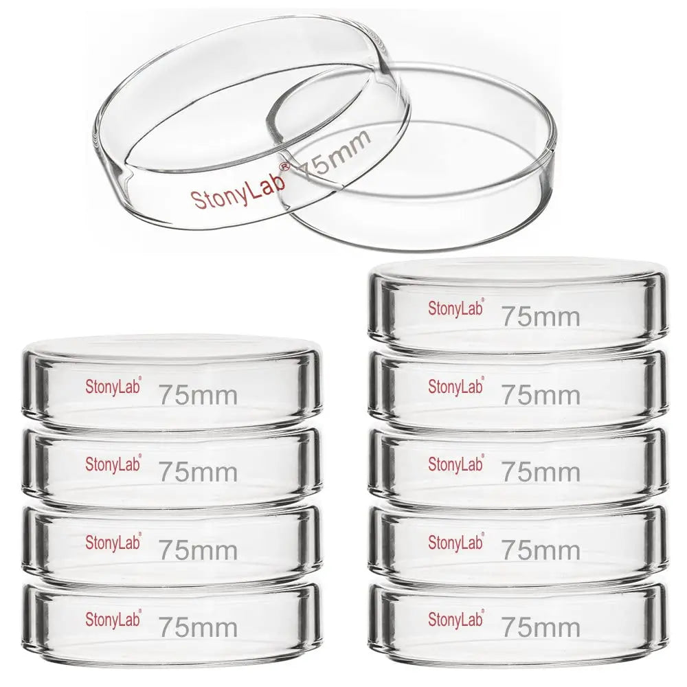 Comprehensive product view and setup components for StonyLab Glass Petri Dishes with Clear Lid