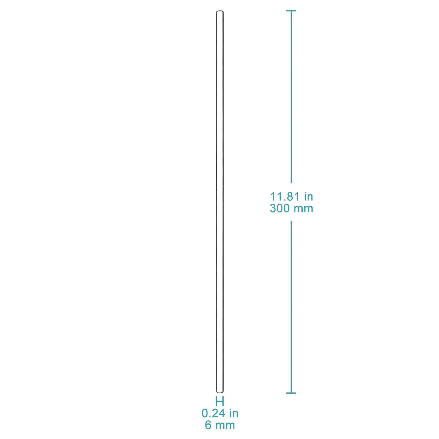 Side view and dimensional layout of the durable StonyLab Glass Stirring Rods (8-Pack)