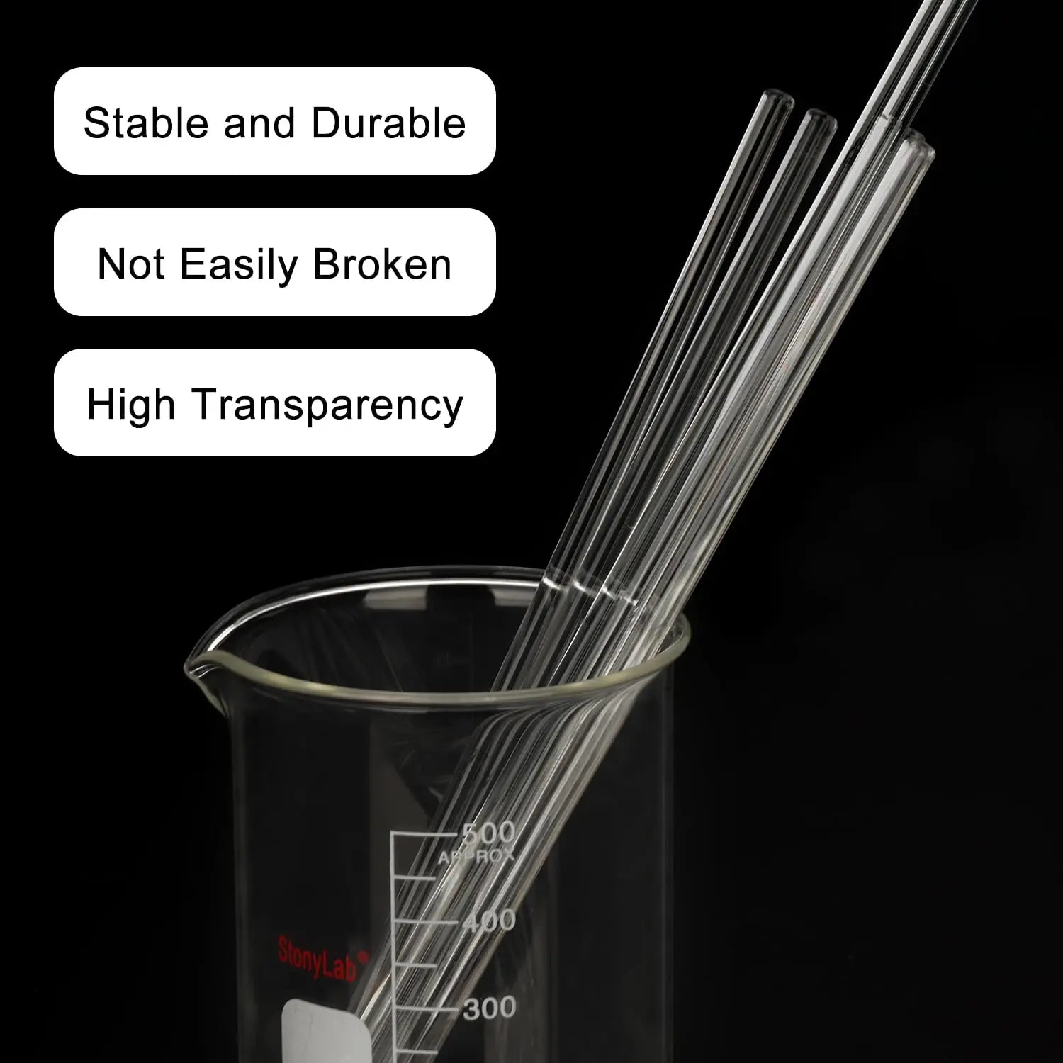 StonyLab Glass Stirring Rods (8-Pack) heavy duty chemical processing configuration
