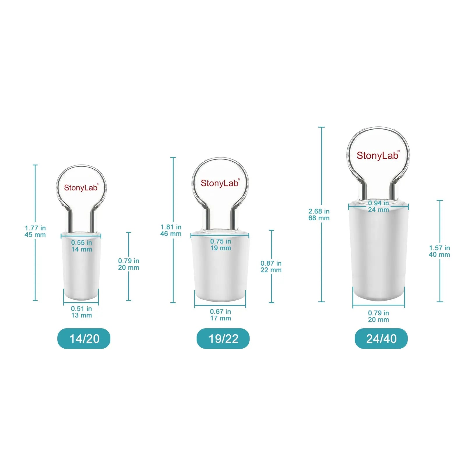 Close-up view showing the precise design and material of StonyLab Glass Stoppers