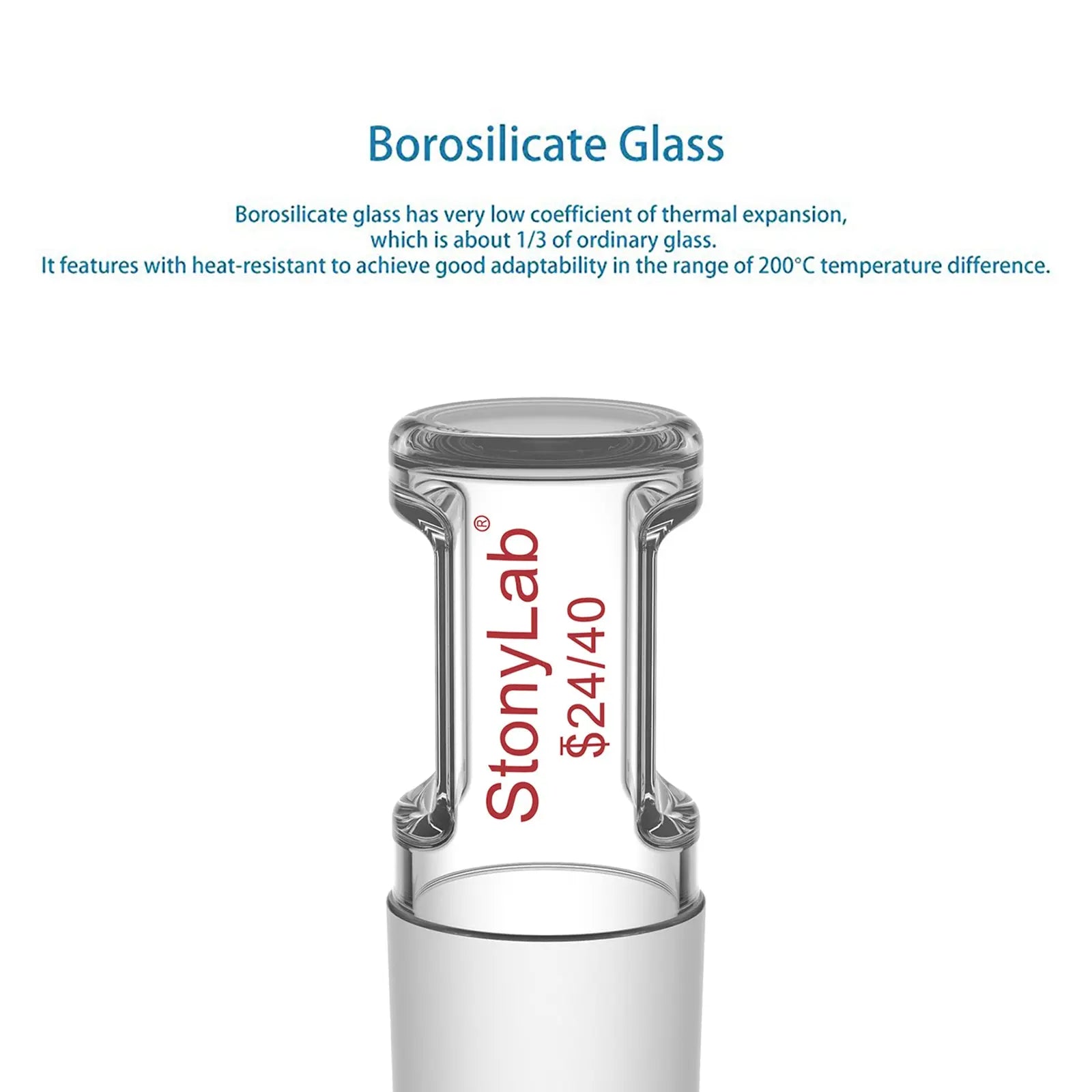 Side view and dimensional layout of the durable StonyLab Glass Stopper