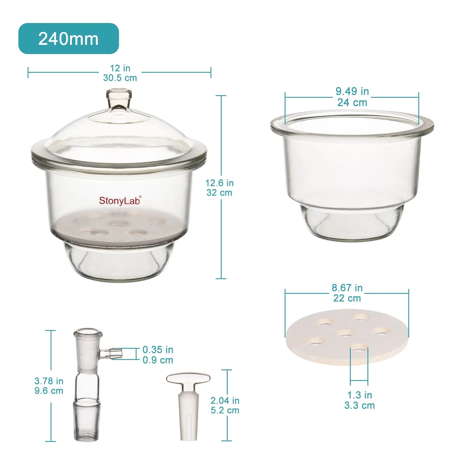 Detailed structural assembly component for StonyLab Glass Vacuum Desiccator