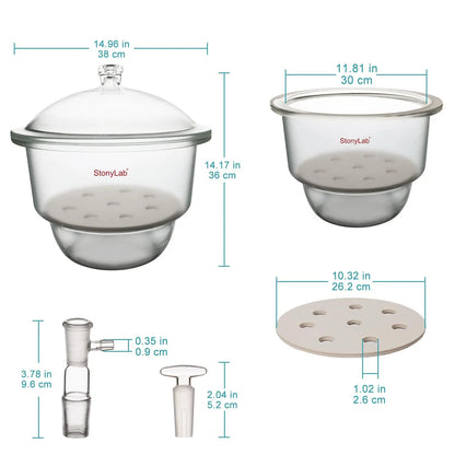 Glass Vacuum Desiccator, PTFE Vacuum Valve, Porcelain Plate Desiccators