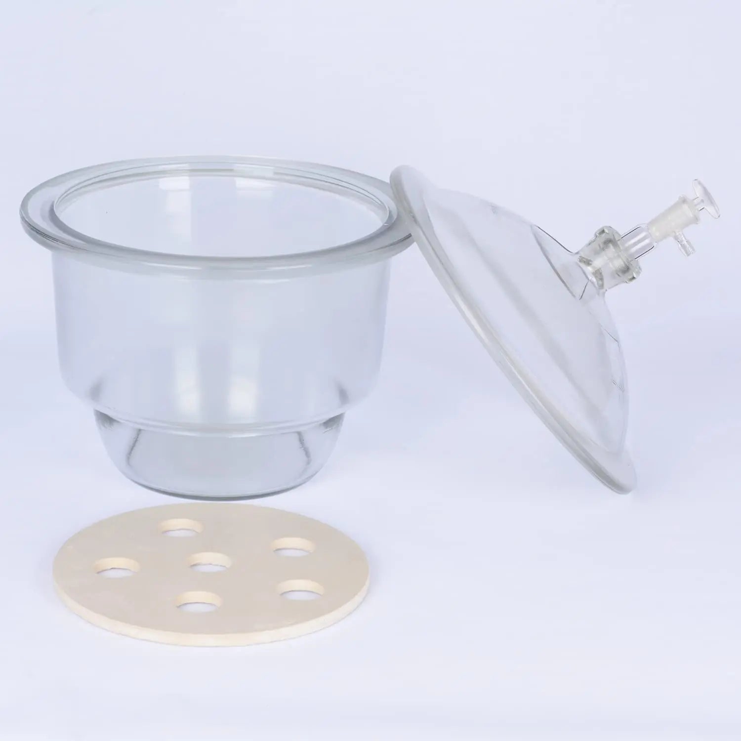 Glass Vacuum Desiccator, PTFE Vacuum Valve, Porcelain Plate Desiccators