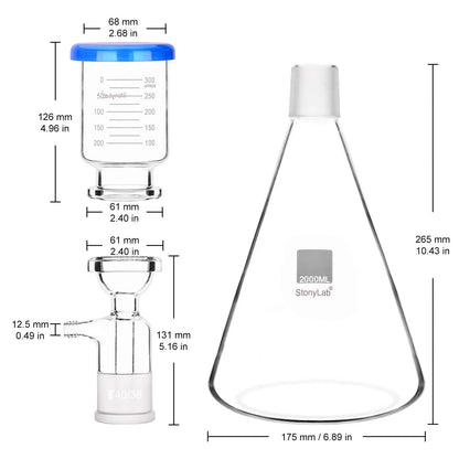 Glass Vacuum Filtration Assembly Filter Kit with 300 ml Graduated Funnel Distillation & Extraction Kits 2000-ml