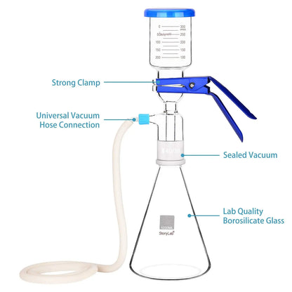 Glass Vacuum Filtration Assembly Filter Kit with 300 ml Graduated Funnel Distillation & Extraction Kits