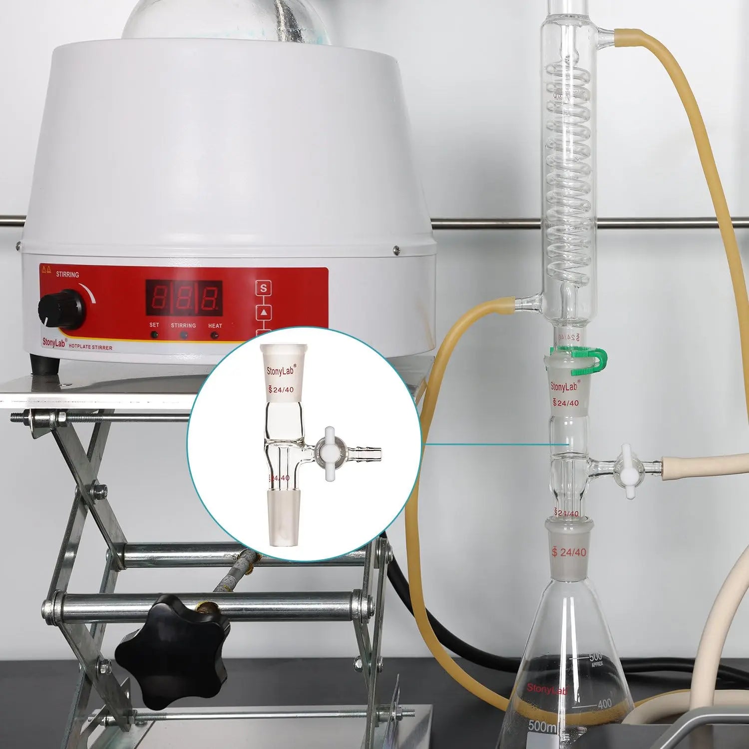 stonylab Borosilicaatglas Vacuüm Flow Control Adapter met Standaard 24 stonylab Borosilicaatglas Vacuüm Flow Control Adapter met Standaard 24