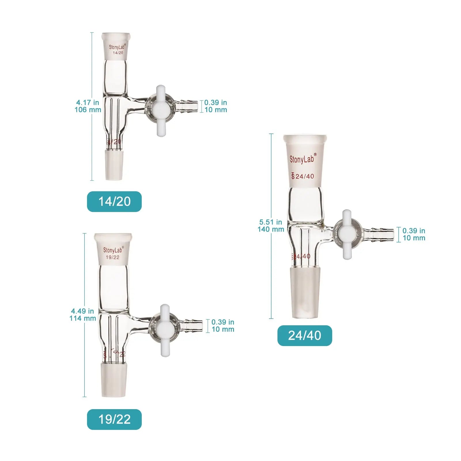 Close-up view showing the precise design and material of StonyLab Glass Vacuum Flow Control Adapter with Side PTFE Stopcock