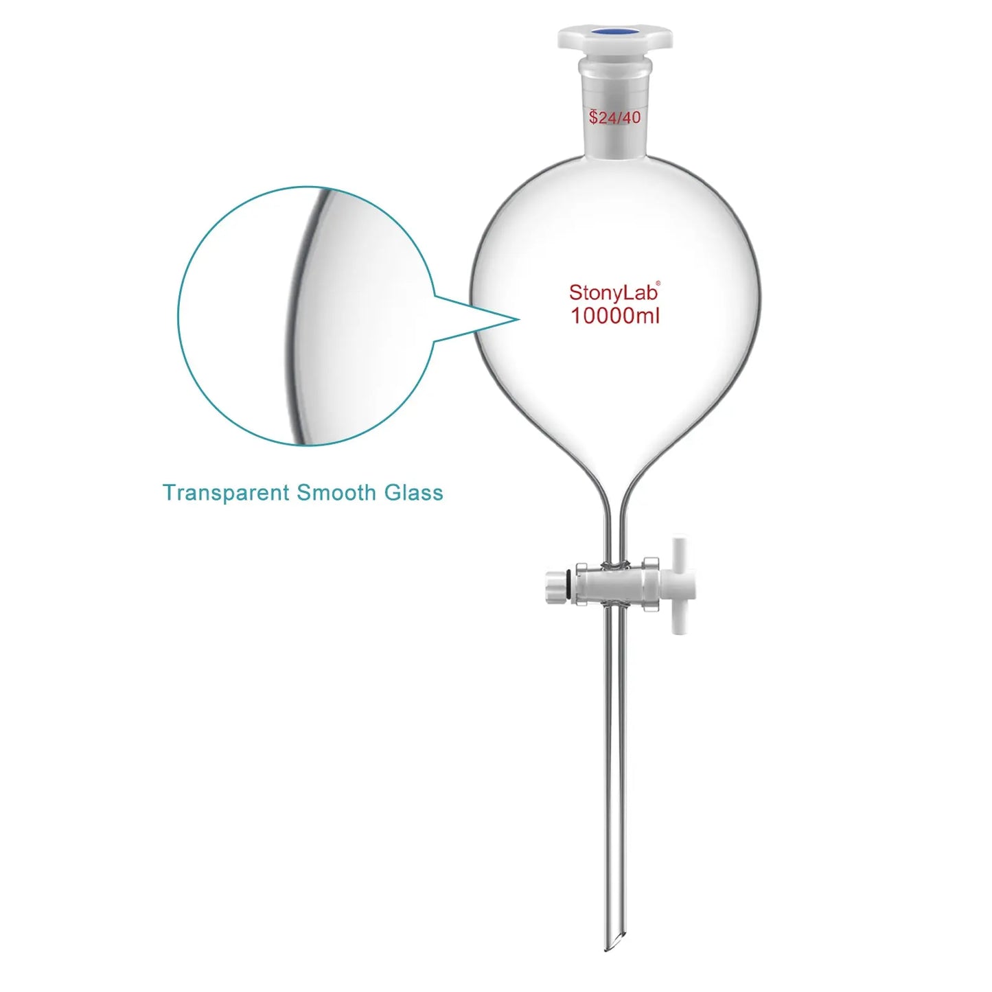 Globe Shaped Separatory Funnel with 24/40 Joint, Plastic Stopper and PTFE stopcock, 250-1000 ml Funnels-Separatory