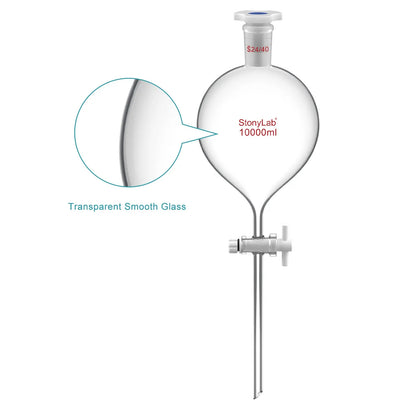 Globe Shaped Separatory Funnel with 24/40 Joint, Plastic Stopper and PTFE stopcock, 250-1000 ml Funnels-Separatory