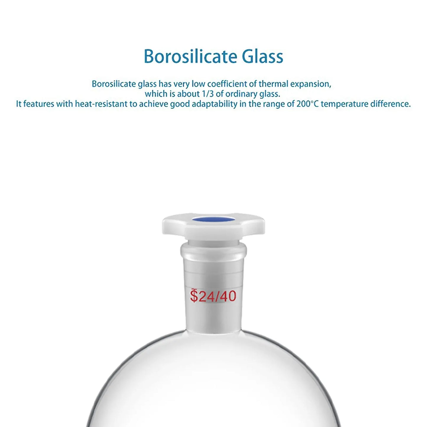 Globe Shaped Separatory Funnel with 24/40 Joint, Plastic Stopper and PTFE stopcock, 250-1000 ml Funnels-Separatory